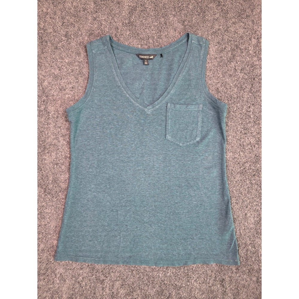 Toad&Co Grom Tank Top Womens Small Blue Hemp Organic Cotton V-Neck Pocket